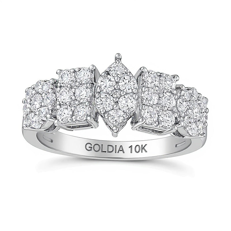 1.0 CT. TW Marquise, Oval and Emerald Multi-Diamond Alternating Ring in 10K White Gold