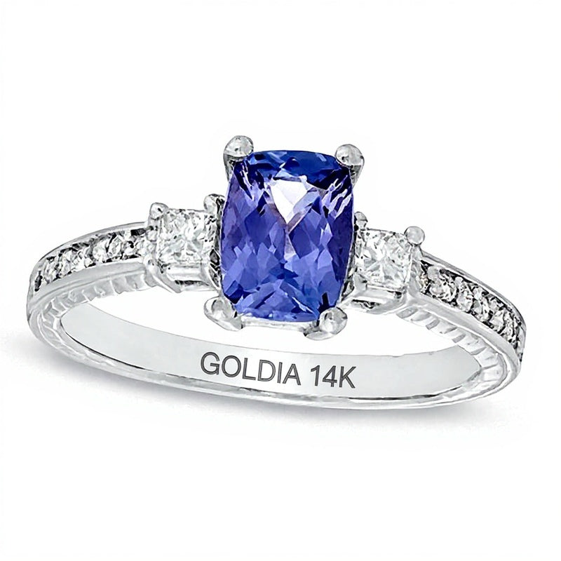 Cushion-Cut Tanzanite and 0.25 CT. TW Diamond Engagement Ring in 14K White Gold