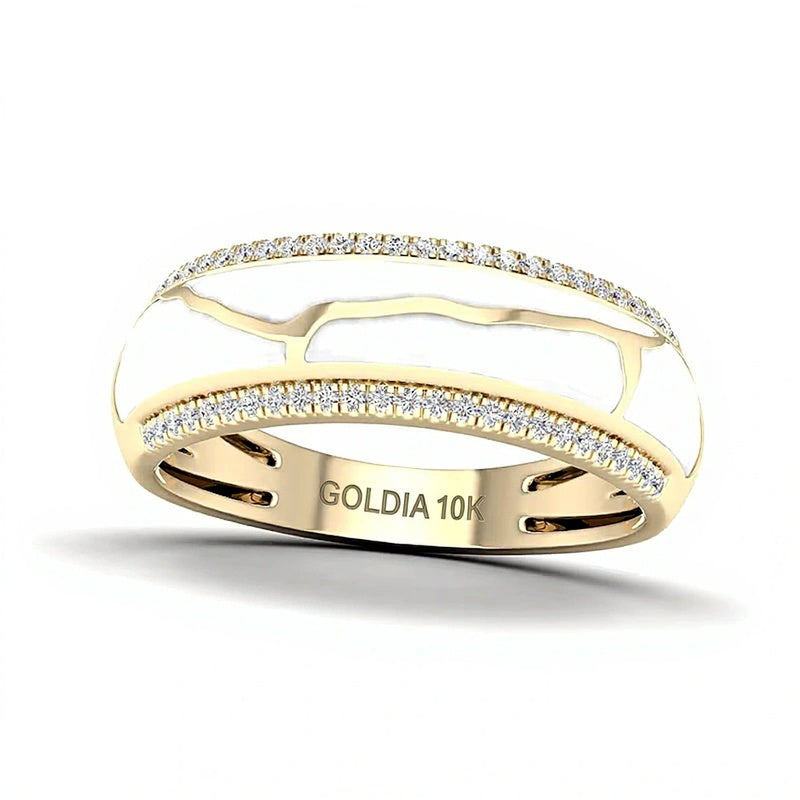 0.17 CT. TW Diamond Edge White Kintsugi-Style Band in 10K Gold with Ceramic