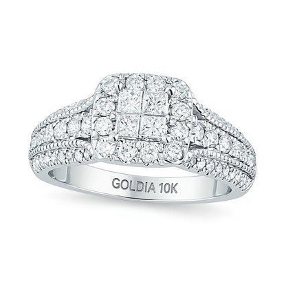 1.0 CT. TW Quad Princess-Cut Diamond Frame Vintage-Style Engagement Ring in 10K White Gold