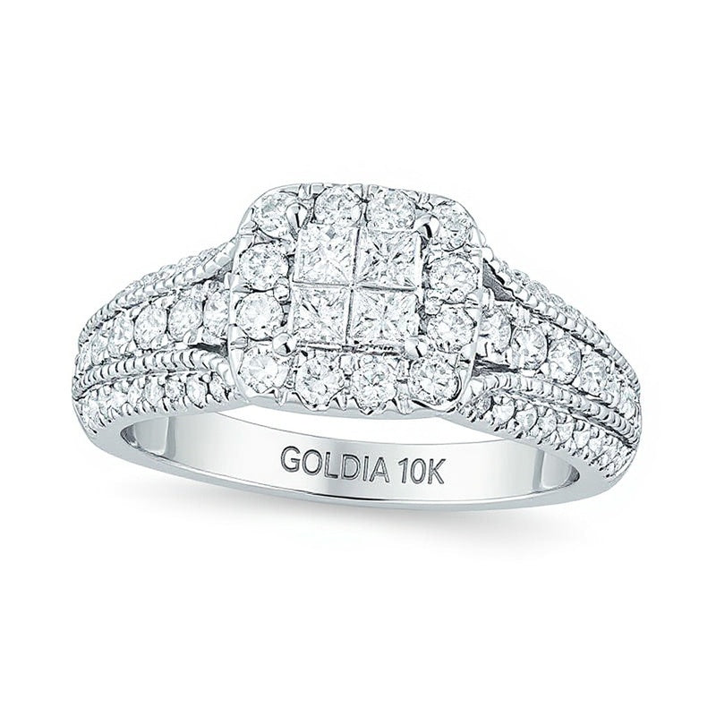 1.0 CT. TW Quad Princess-Cut Diamond Frame Vintage-Style Engagement Ring in 10K White Gold