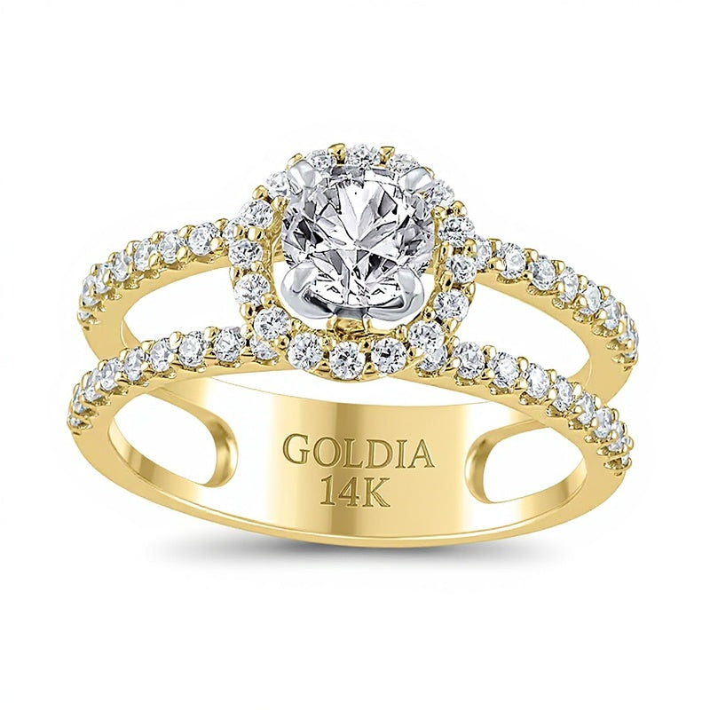 1.2 CT. TW Diamond Frame Double Row Open Shank Engagement Ring in 14K Gold (I/I2)