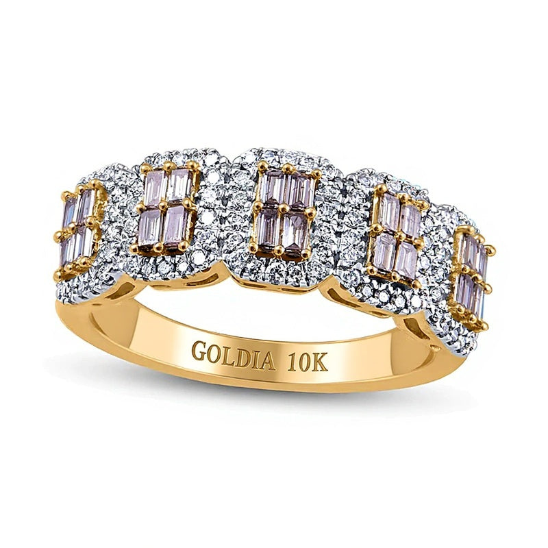0.63 CT. TW Champagne and White Baguette Multi-Diamond Five Stone Ring in 10K Gold
