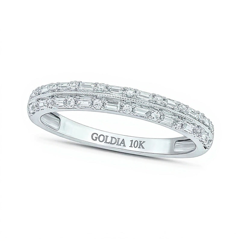 0.2 CT. TW Baguette Diamond Double Row Vintage-Style Band in 10K White Gold