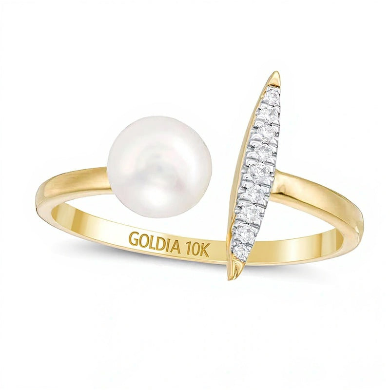 6.0mm Freshwater Cultured Pearl and Diamond Accent Open Shank Ring in 10K Gold