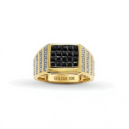 1.5 CT. TW Princess-Cut Black Multi-Diamond Multi-Row Rectangle-Top Ring in 10K Gold