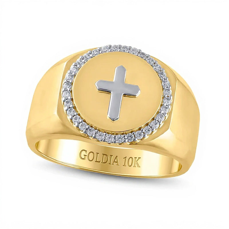 0.25 CT. TW Diamond Frame Cross Ring in 10K Two-Tone Gold