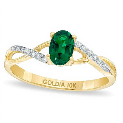 Oval Lab-Created Emerald and Diamond Accent Twist Engagement Ring in 10K Gold