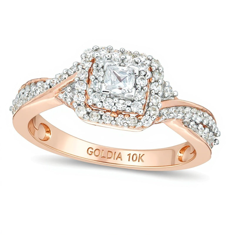 0.33 CT. TW Princess-Cut Diamond Double Frame Engagement Ring in 10K Rose Gold