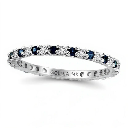 Blue Sapphire and 0.25 CT. TW Diamond Eternity Band in 14K White Gold