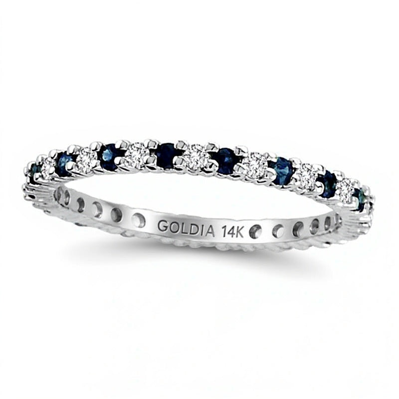 Blue Sapphire and 0.25 CT. TW Diamond Eternity Band in 14K White Gold