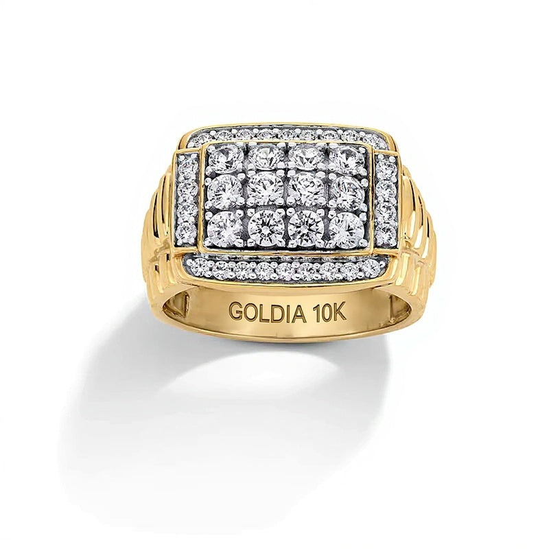 1.5 CT. TW Rectangle Multi-Diamond Ribbed Shank Ring in 10K Two-Tone Gold