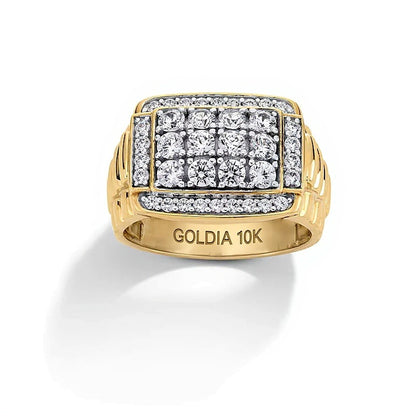1.5 CT. TW Rectangle Multi-Diamond Ribbed Shank Ring in 10K Two-Tone Gold