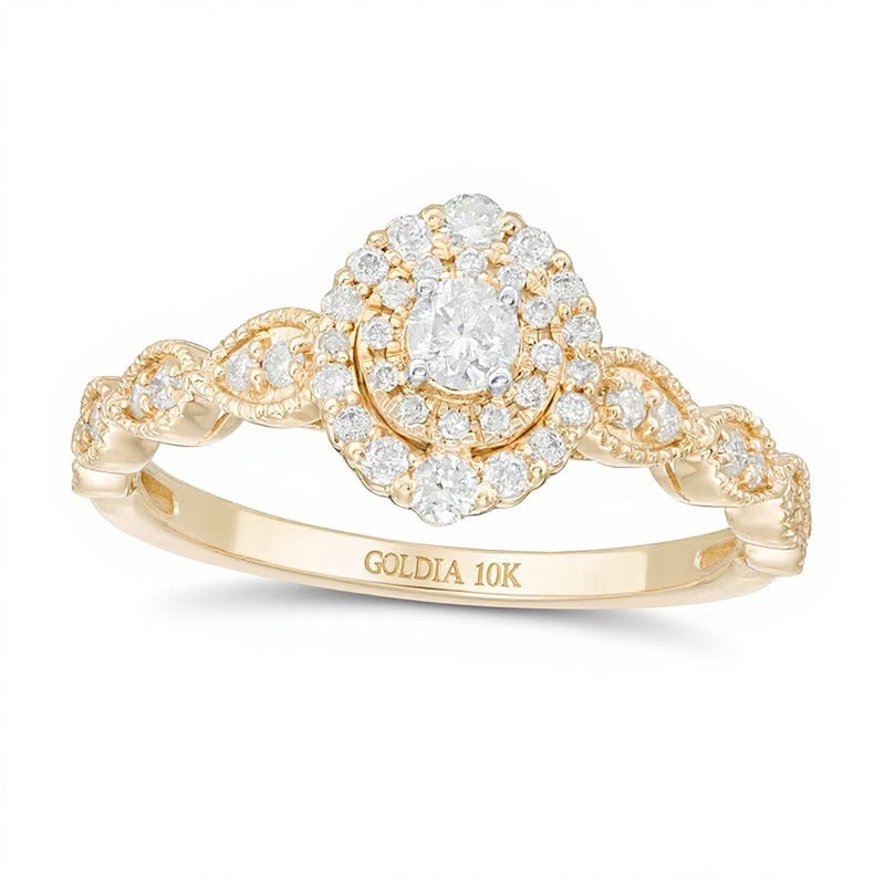 0.38 CT. TW Diamond Double Frame Art Deco Vintage-Style Engagement Ring in 10K Gold