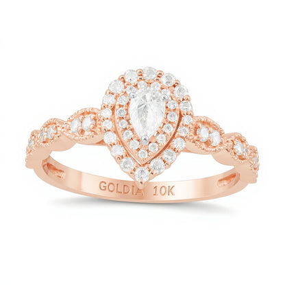 0.38 CT. TW Pear-Shaped Diamond Double Frame Art Deco Vintage-Style Engagement Ring in 10K Rose Gold
