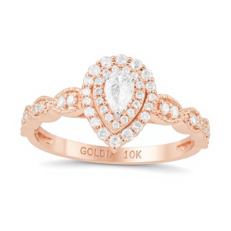 0.38 CT. TW Pear-Shaped Diamond Double Frame Art Deco Vintage-Style Engagement Ring in 10K Rose Gold