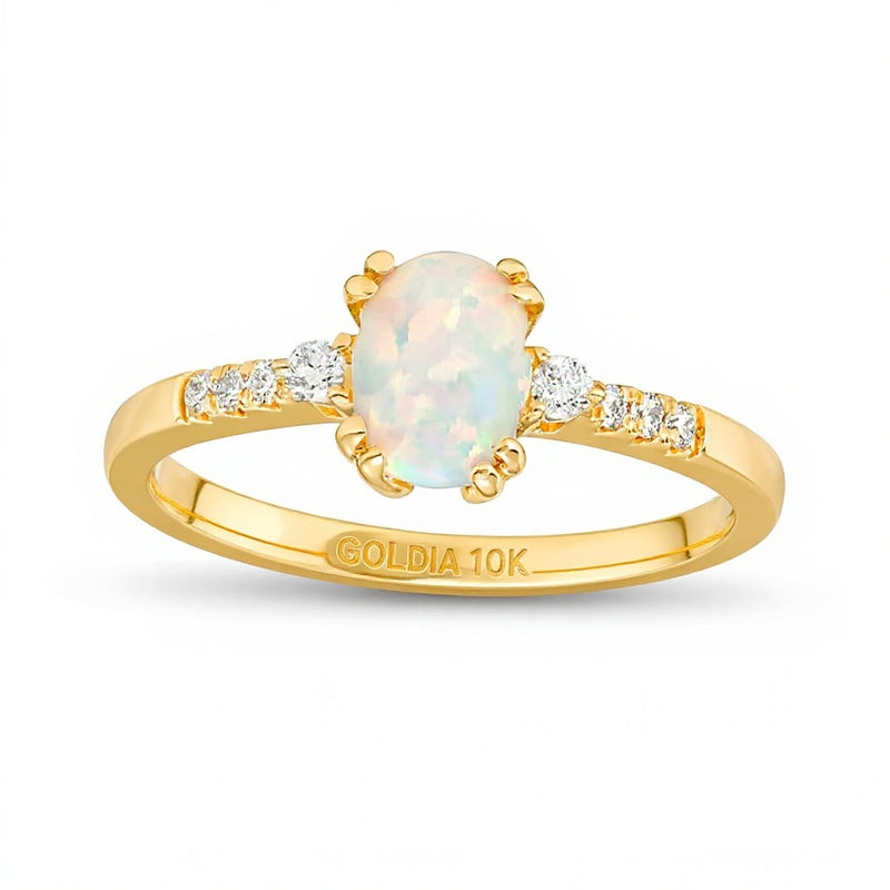 Oval Lab-Created Opal Cabochon and 0.1 CT. TW Diamond Ring in 10K Gold