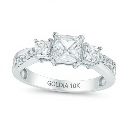 Princess-Cut Lab-Created White Sapphire Three Stone Split Shank Ring in 10K White Gold