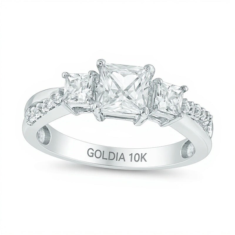 Princess-Cut Lab-Created White Sapphire Three Stone Split Shank Ring in 10K White Gold