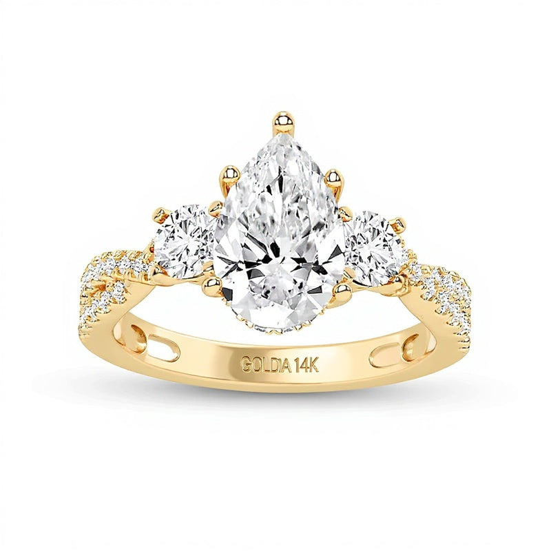 2.75 CT. TW Pear-Shaped Lab-Grown Diamond Three Stone Engagement Ring in 14K Gold (F/SI2)