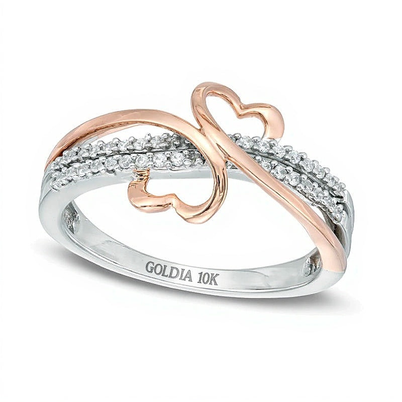 0.17 CT. TW Diamond Mirrored Hearts Promise Ring in 10K Two-Tone Gold