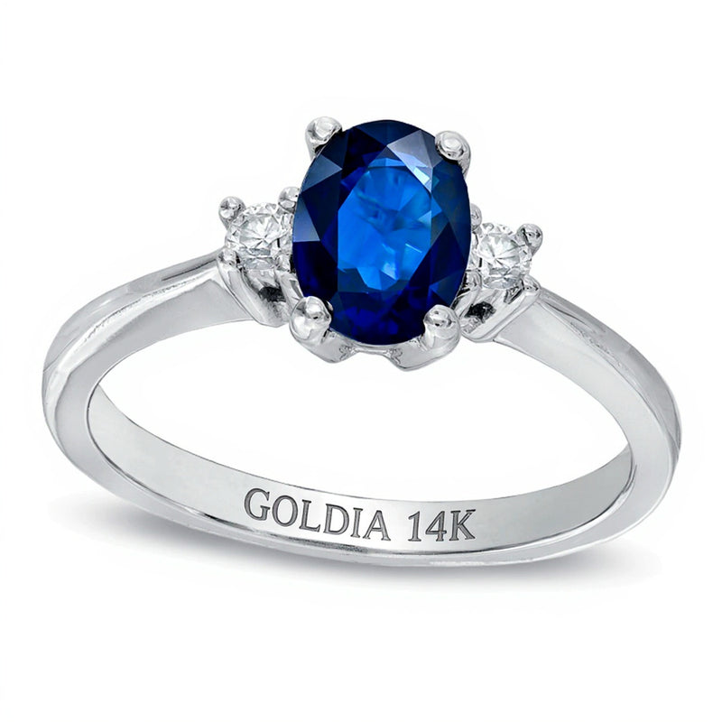 Oval Blue Sapphire and Diamond Accent Engagement Ring in 14K White Gold