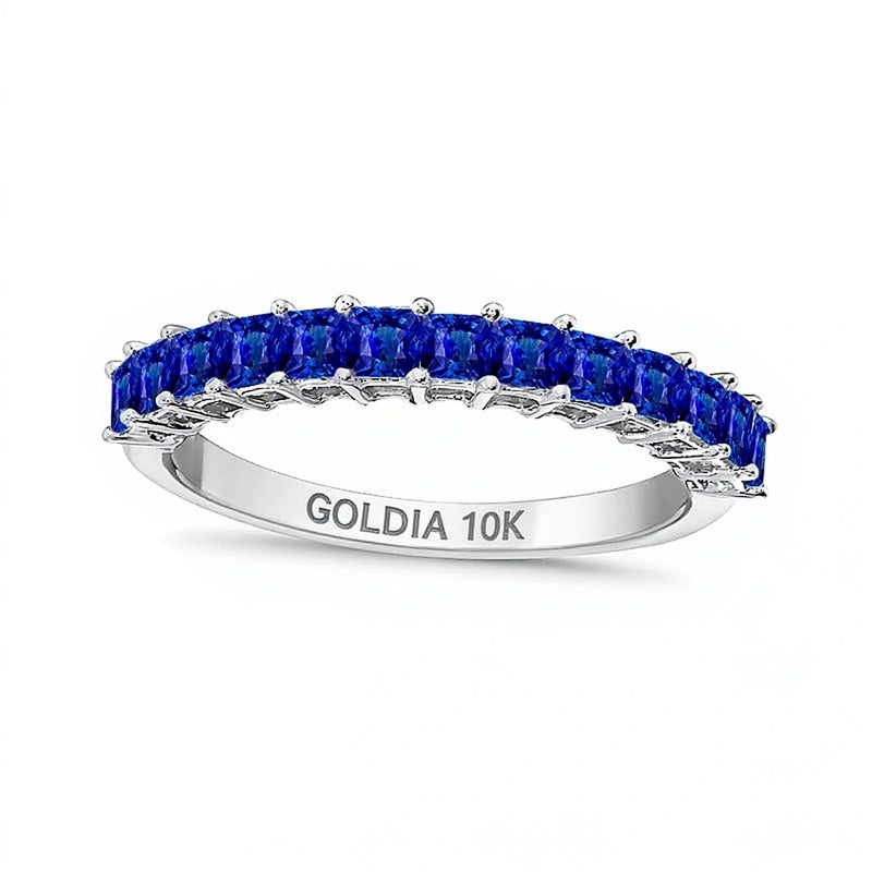 Princess-Cut Blue Sapphire Anniversary Band in 10K White Gold