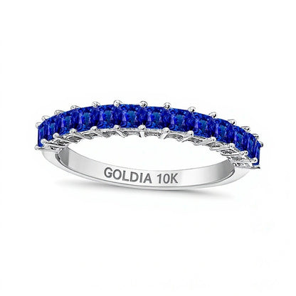 Princess-Cut Blue Sapphire Anniversary Band in 10K White Gold