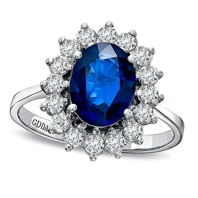Your Stone Your Storyâ¢ Oval Blue Sapphire and 0.63 CT. TW Diamond Frame Ring in 14K White Gold