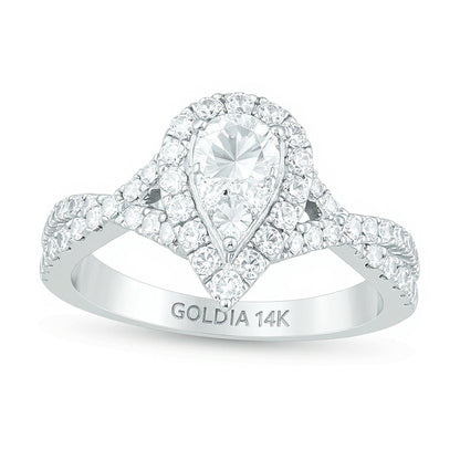 1.25 CT. TW Composite Diamond Pear-Shaped Frame Twist Shank Engagement Ring in 14K White Gold