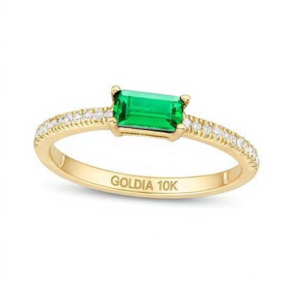 Sideways Baguette Lab-Created Emerald and 0.1 CT. TW Diamond PavÃ© Ring in 10K Gold