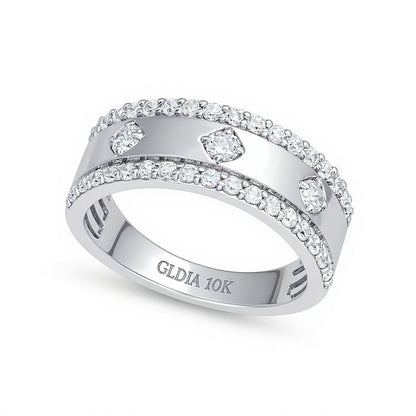 0.75 CT. TW Diamond Edge Center Station Band in 10K White Gold