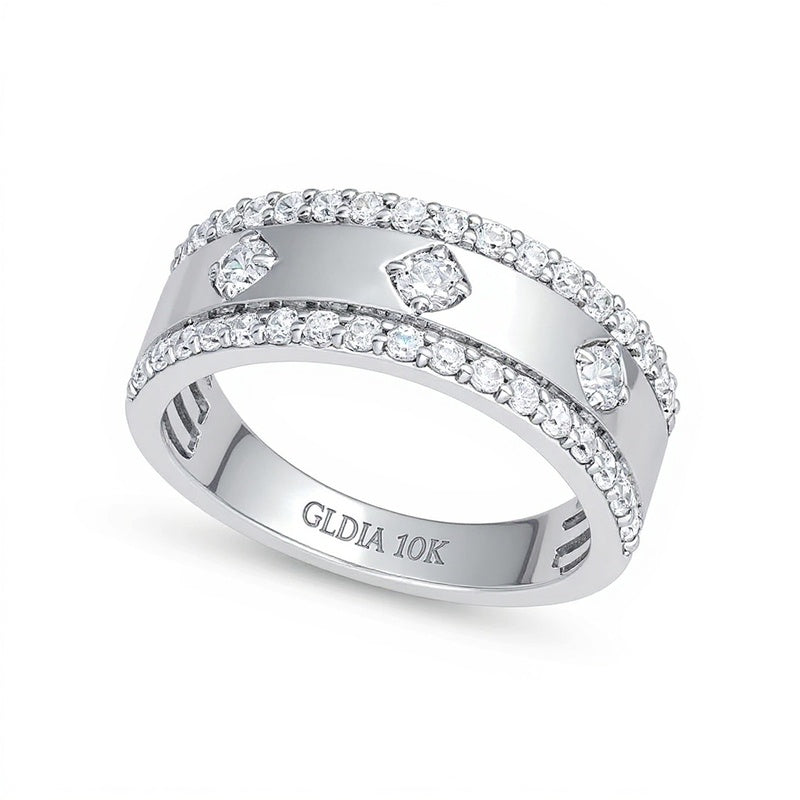 0.75 CT. TW Diamond Edge Center Station Band in 10K White Gold