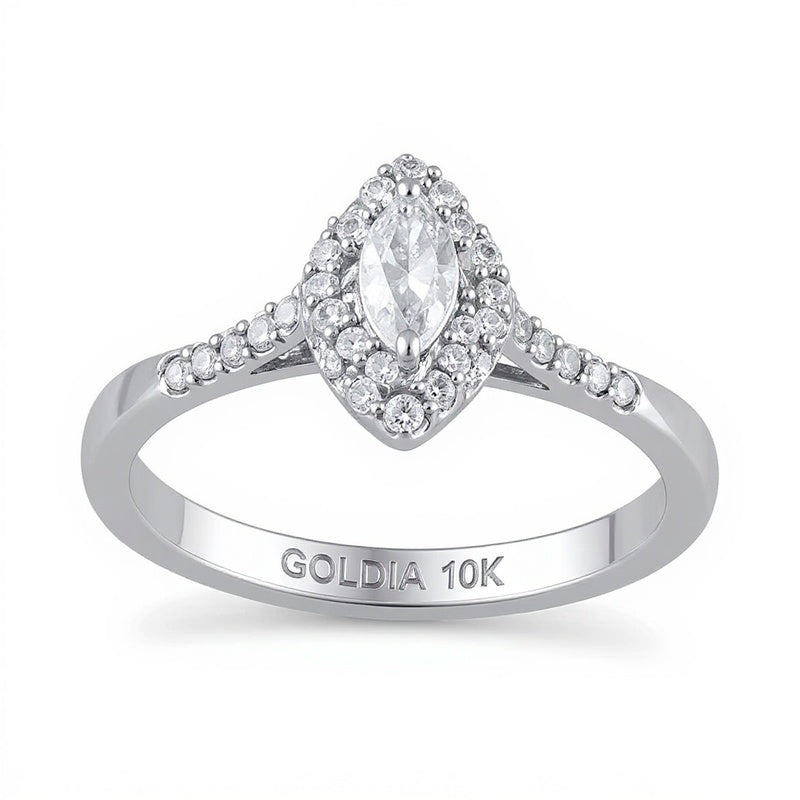 0.5 CT. TW Marquise Diamond Swirl Frame Engagement Ring in 10K White Gold