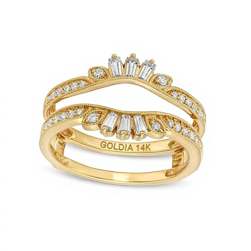 0.33 CT. TW Baguette and Round Diamond Vintage-Style Solitaire Ring Enhancer in 14K Gold