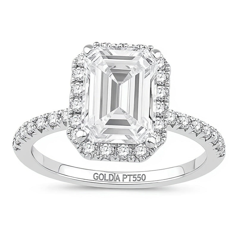 3.5 CT. TW Emerald-Cut Lab-Grown Diamond Frame Engagement Ring in Platinum (F/VS2)