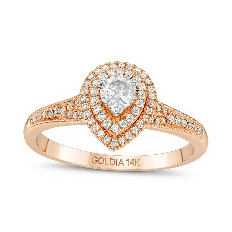 0.5 CT. TW Diamond Double Pear-Shaped Frame Vintage-Style Engagement Ring in 14K Rose Gold