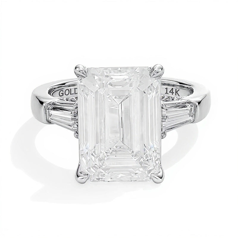 8.75 CT. TW Emerald-Cut Lab-Grown Diamond Three-Stone Hidden Frame Engagement Ring in 14K White Gold (F/VS2)