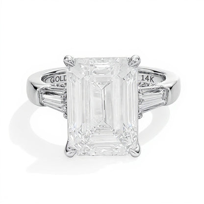 8.75 CT. TW Emerald-Cut Lab-Grown Diamond Three-Stone Hidden Frame Engagement Ring in 14K White Gold (F/VS2)