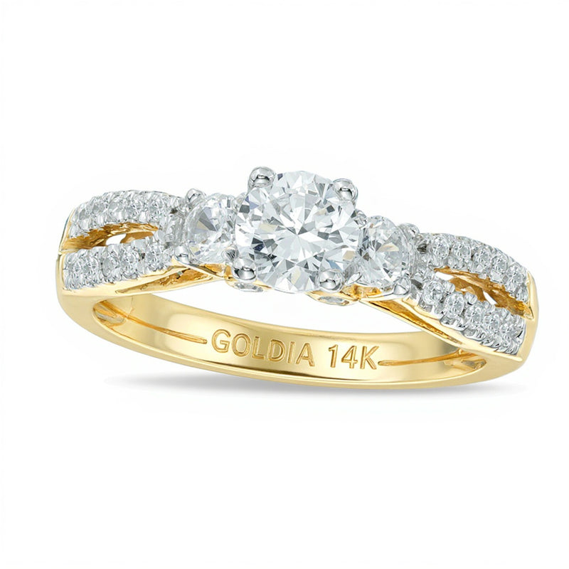 0.63 CT. TW Diamond Three Stone Split Shank Engagement Ring in 14K Gold