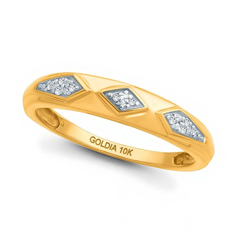 Diamond Accent Retro Geometric Wedding Band in 10K Gold