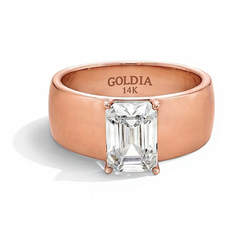 2.0 CT. Emerald-Cut Lab-Grown Diamond Solitaire Thick Shank Engagement Ring in 14K Rose Gold (F/VS2)