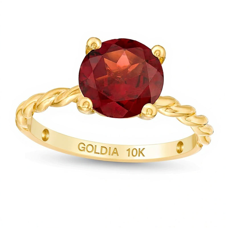 8.0mm Garnet Solitaire Rope Shank Ring in 10K Gold