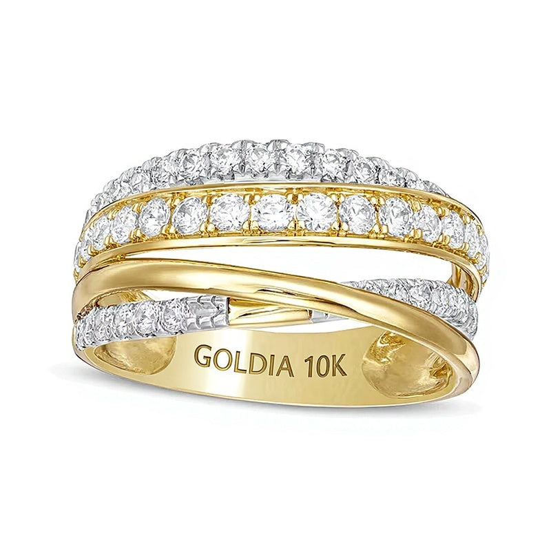 1.0 CT. TW Diamond Cross-Over Multi-Row Ring in 10K Gold