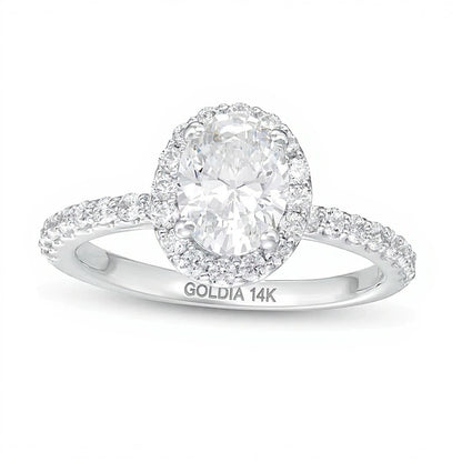 1.5 CT. TW Oval Lab-Grown Diamond Frame Engagement Ring in 14K White Gold (F/VS2)