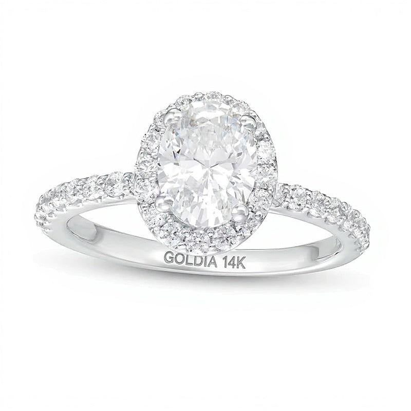 1.5 CT. TW Oval Lab-Grown Diamond Frame Engagement Ring in 14K White Gold (F/VS2)