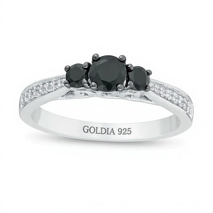 0.5 CT. TW Enhanced Black and White Diamond Three Stone Engagement Ring in Sterling Silver