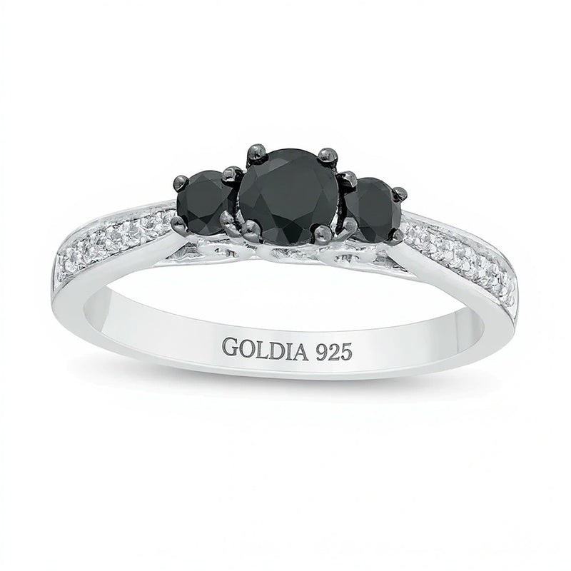 0.5 CT. TW Enhanced Black and White Diamond Three Stone Engagement Ring in Sterling Silver
