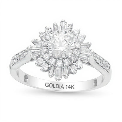 1.0 CT. TW Diamond Double Starburst Frame Engagement Ring in 14K White Gold