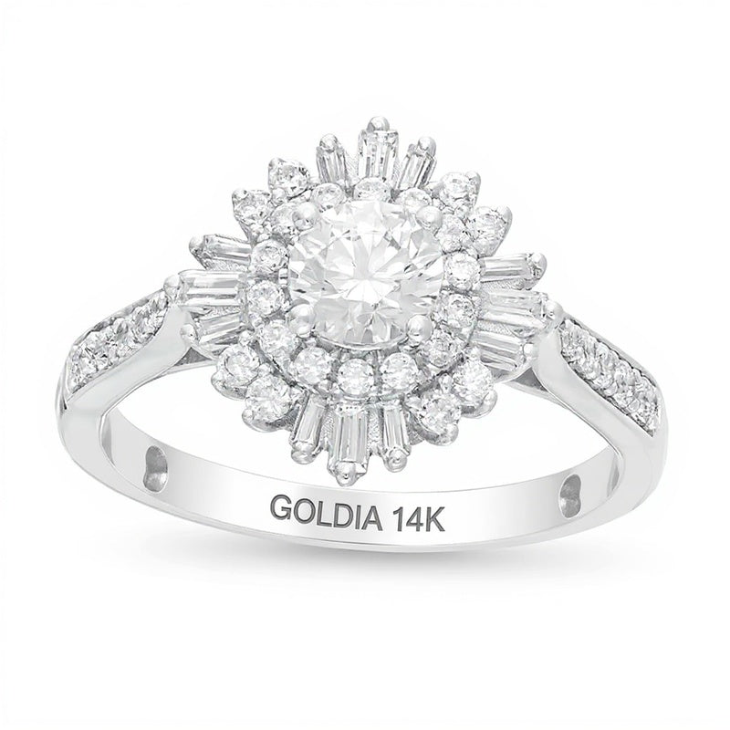 1.0 CT. TW Diamond Double Starburst Frame Engagement Ring in 14K White Gold